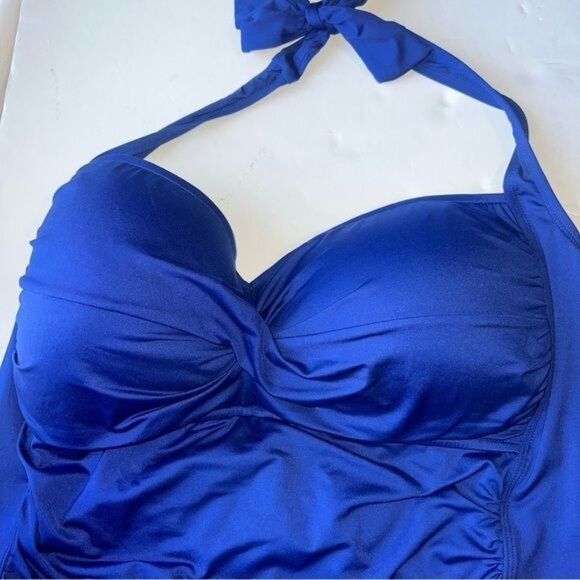 Liz Claiborne Womens Halter One-Piece Swimsuit Size 24W Royal Blue Nylon Blend - Picture 4 of 11